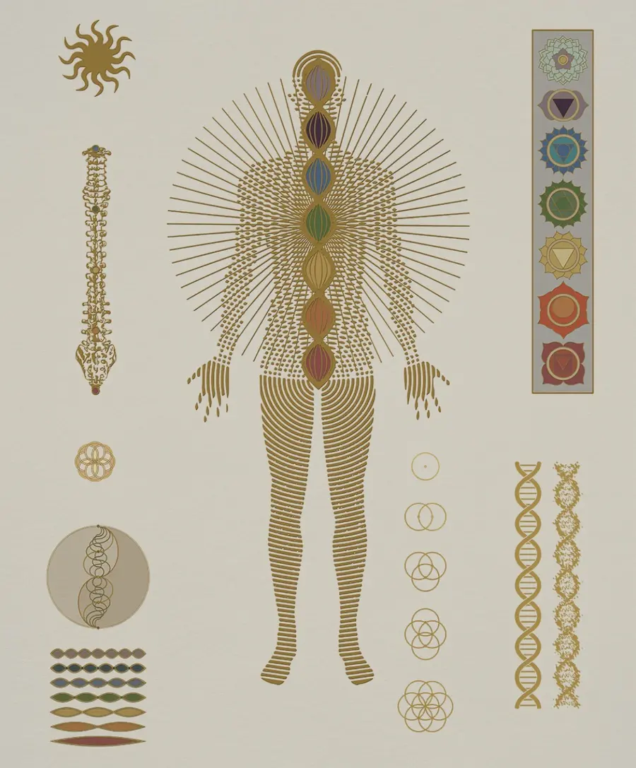 Geometric illustration of the body, breath and energy centers